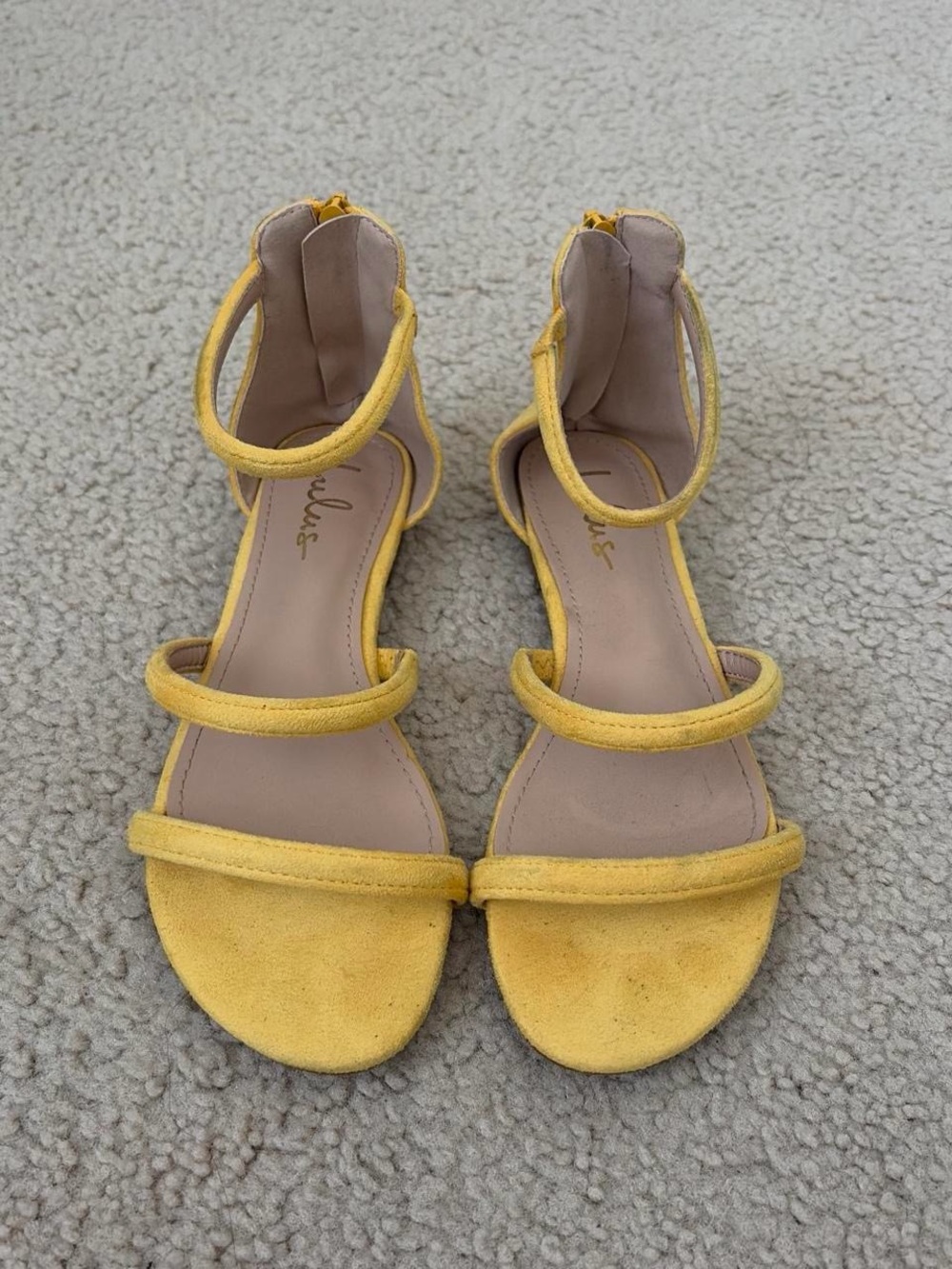 Lulu's Yellow Triple-Strap Ankle Zip Sandals